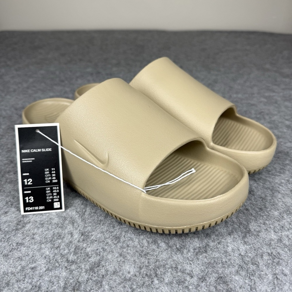 Nike Calm Slide Sandals Mens Size 12 Khaki Tan Foam Slip-On Comfort FD4116-201